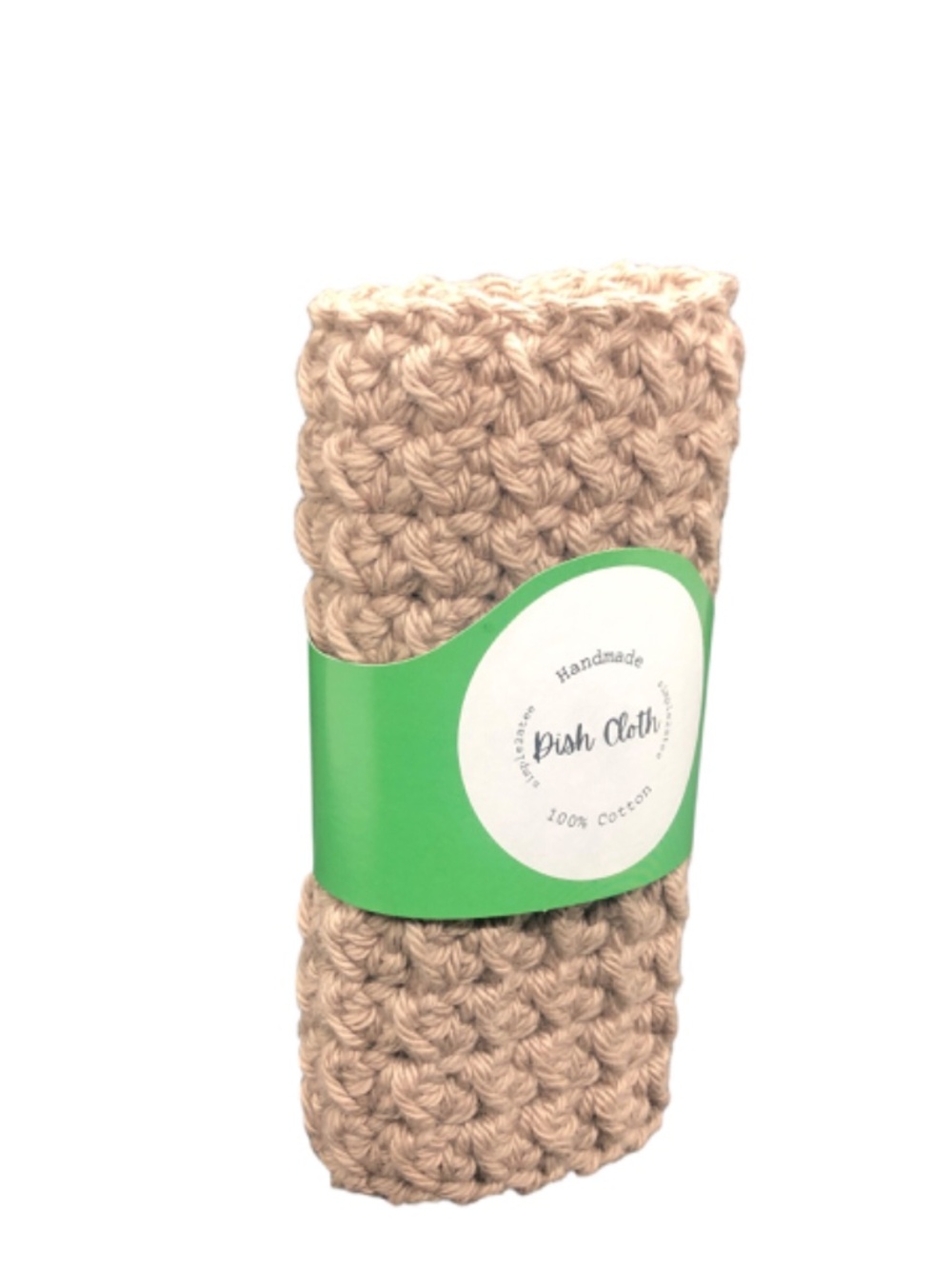 Handmade Crochet Dish Cloth, 100% Cotton Reusable Kitchen Washcloth, Khaki